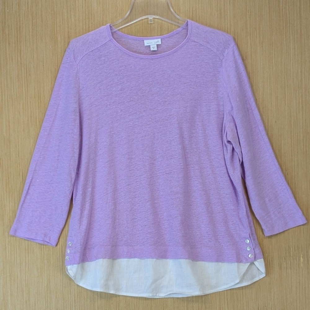J.Jill Love Linen Preppy Elevated Basic Purple White Layered Hem Knit Top Medium